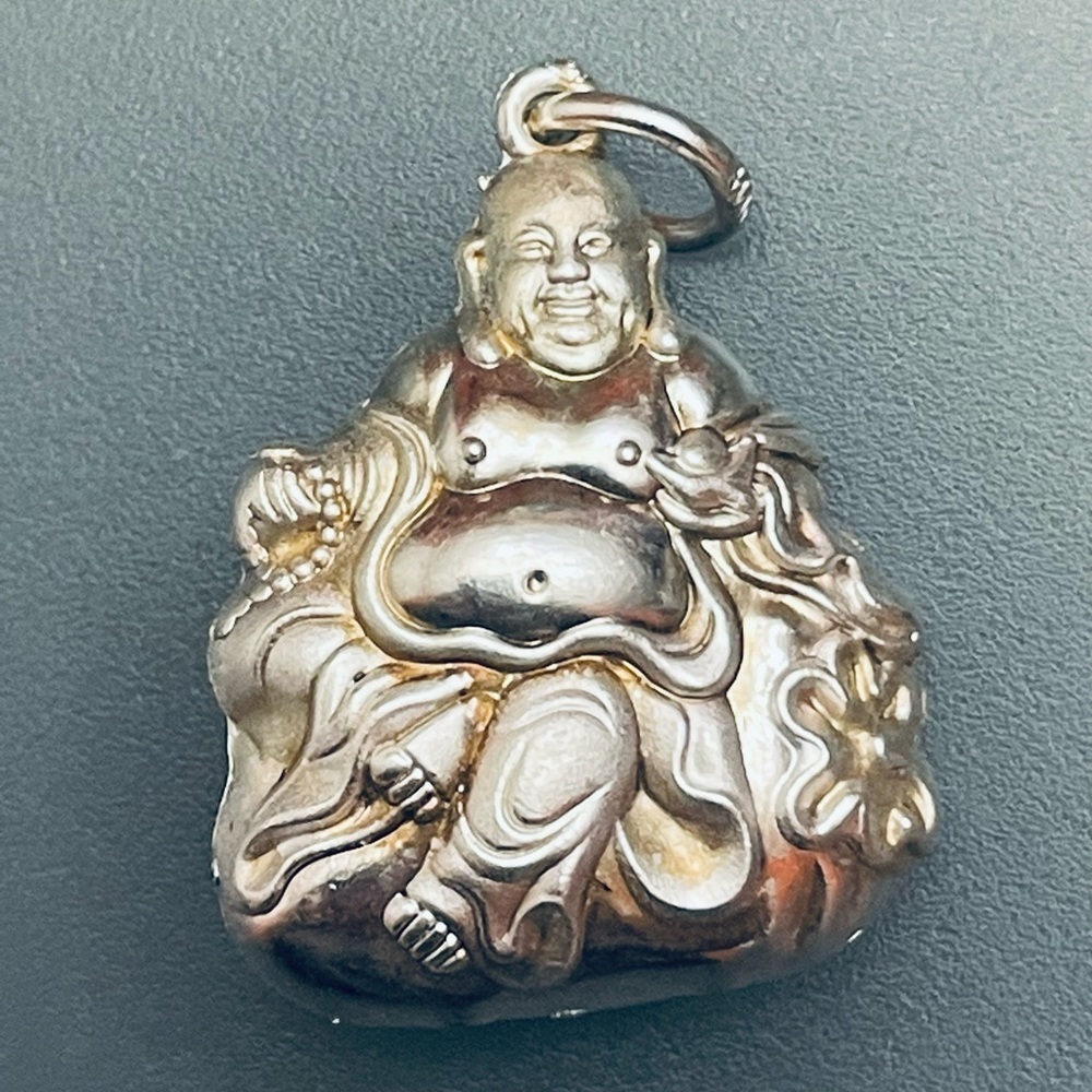 Buddha Pendant 925 Sterling Silver Blessing Luck Prosperity Charm vintage - Gift - Picture 2 of 5
